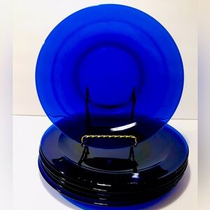 Vintage Bormioli Rocco Sapphire Blue Glass Set of 6 Dinner Plates 10”